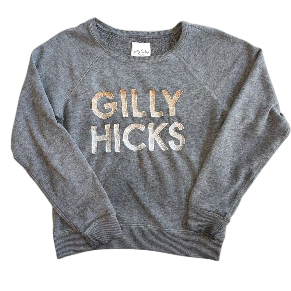 Gilly Hicks Gray Sweatshirt Small Shimmer Sparkle Logo Pullover Preppy Girls 12